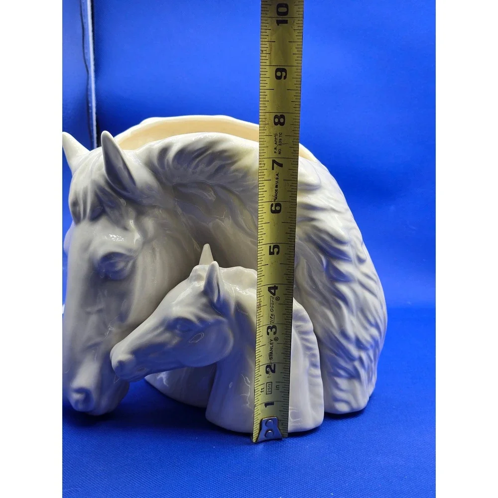 Vintage White Ceramic Horse Mare & Foal Planter Vase Statue Figurine Decor